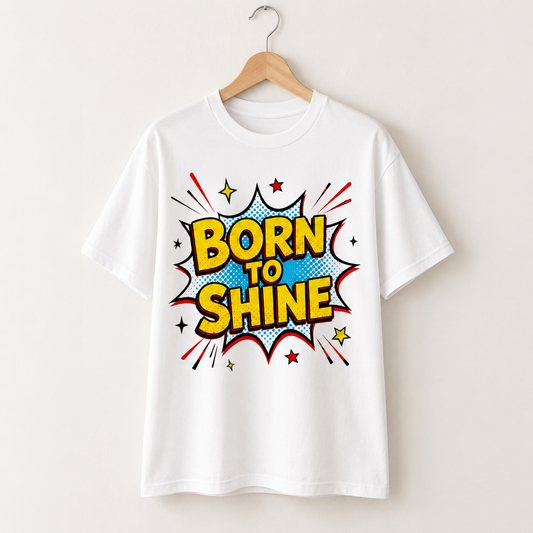 Born To Shine Comic Style Graphic Tee – Positive Casual T-Shirt