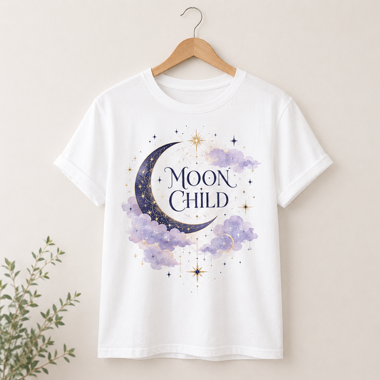 Moon Child Celestial Moon and Stars Graphic Tee
